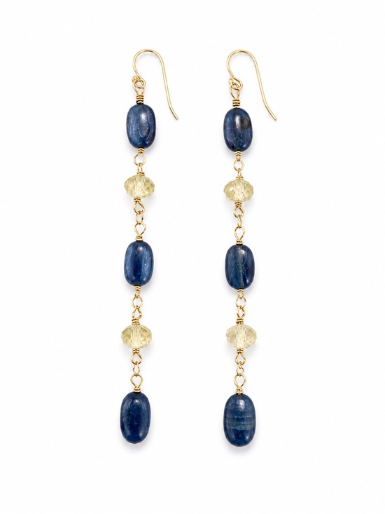 Venus and Vulcan Jewelry - HK9 Kyanite and Lemon Quartz Earrings